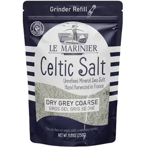 Le Marinier Celtic Salt Dry Grey 0.6lb Mineral-Rich Unrefined Sea Salt 100% Natural Hand Harvested Light Grey Electrolyte Low Sodium
