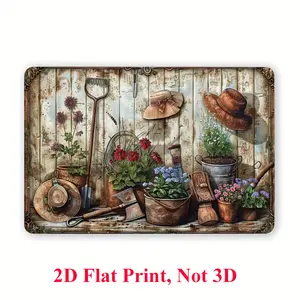 1PC Garden Vintage Metal Tin Decorative Sign Plaque Gardening Tools And Planters Wall Mounted 2D Flat Sign 8 x 12 Inch Home Courtyard Garden Greenhouse Bedroom Study Living Room Dining Room Office Cafe Bar Wall Decor