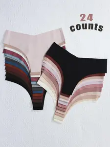 Women's Breathable Low Waist Underwear Set, V-Shape Pull-Up Design, Thin Ice Silk Material, All Season Fitted Casual Style Panties