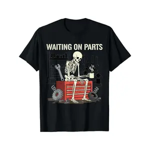 [100% Cotton] 100% Cotton Waiting On Parts: Funny Skeleton Auto Mechanic Technician T-Shirt For Men Women Couple |   Trendy Short Sleeve Tops, Street Style, Comfort Tee, Casual Summer Tee, Must-Have Fashionable Tee Graphic Tees Oversized