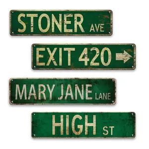 Vintage Letter Pattern Street Road Sign, 1 Count Waterproof Metal Tin Sign, Wall Decor for Home, Restaurant, Bar, Cafe, Garage, Vintage Garage Signs, Yard Sign, Gold Lettering, Signage, Home Decor Products, Vintage Plaque Decor