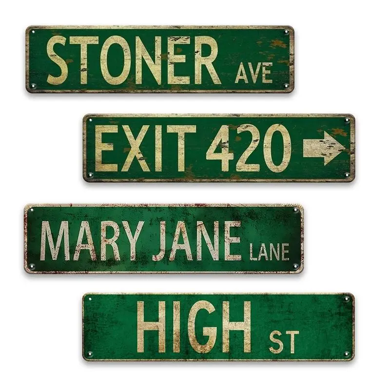 Vintage Letter Pattern Street Road Sign, Decorative Sign, 1 Count Waterproof Metal Tin Sign, Wall Decor for Home, Restaurant, Bar, Cafe, Garage, Gold Lettering, Signage, Vintage Plaque Decor