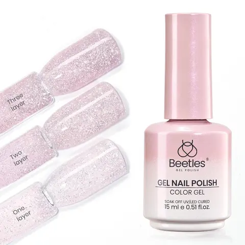 Beetles Flawless Gentle Glossy Gel Nail Polish - 15ML Single Bottle, Pink Nude Brown White Red Blue Shades, Natural Glitter, Soak-Off UV Formula, Long-Lasting, Portable, for French Art Salon DIY Manicure, Ideal Gift for Women, Mother's Day