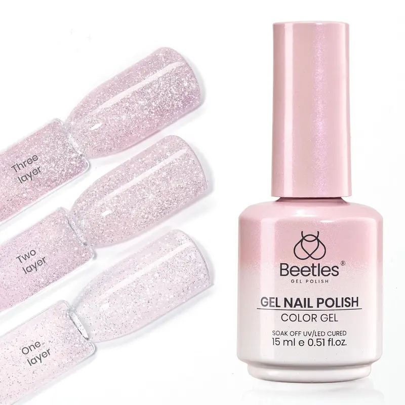 Beetles Flawless Gentle Glossy Gel Nail Polish - 15ML Single Bottle, Pink Nude Brown White Red Blue Shades, Natural Glitter, Soak-Off UV Formula, Long-Lasting, Portable, for French Art Salon DIY Manicure, Ideal Gift for Women, Mother's Day