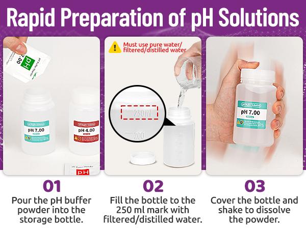 15 Pack pH Calibration Buffer Powder Calibration Solution for Precise Meter Calibration, 4.00pH/7.00pH/10.01pH with Three 250ml Bottles - Professional pH Tester Calibration Kit