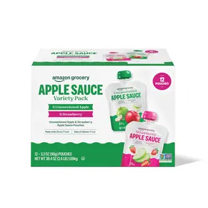 Amazon Grocery, Apple Sauce Pouches, Variety Pack of Unsweetened Apple and Strawberry, 3.2 Oz,12ct