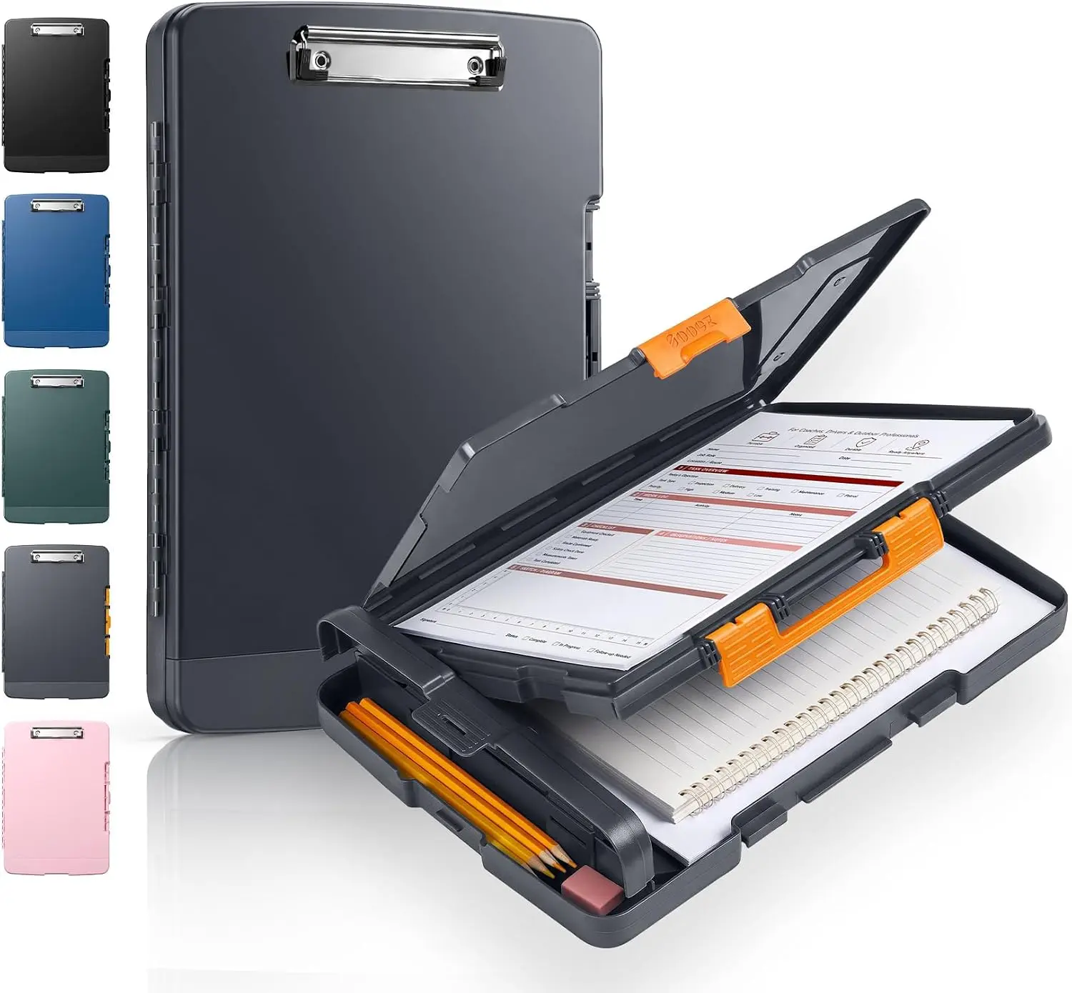 Sooez Heavy Duty Clipboard with Storage, Nursing Clip Boards 8.5x11, Gray | Dual Compartment, Tougher, High Capacity, Pen Holder, Real Hinge, Coach School & Office Supplies