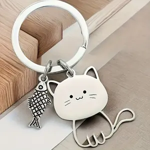 Adorable Cat and Fish Keychain - Perfect Choice for Valentine's Day - Single Key Ring - Women's Fashion Accessory