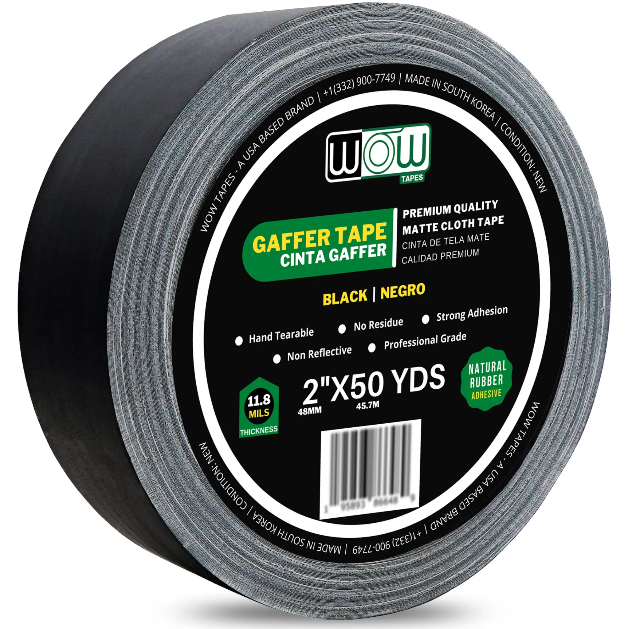 Wow Tapes Gaffers Tape 2 Inch - 50 Yards, Residue Free, Non-Reflective - Ideal for Home, Office, Photography Backdrop, Cords Management & Floor Taping