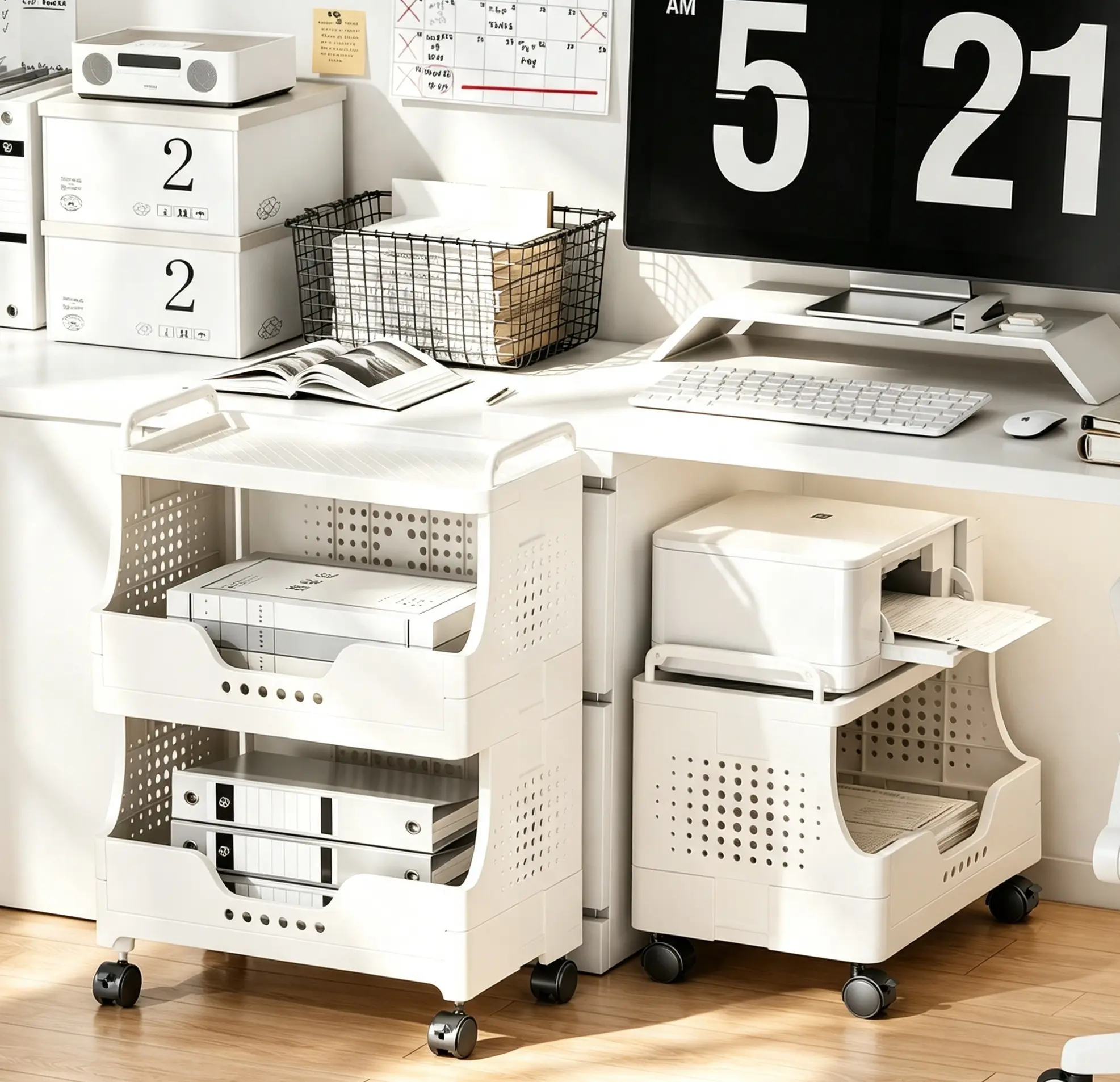 Bookshelf Storage Rack, Office & Home Floor-Standing Multi-Tier Mobile Organizer, Under-Desk Office Organization Stand