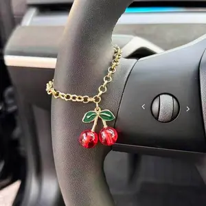 Fashion Cherry Car Accessories Keychain, Trendy Steering Wheel Chain, Car Pendant, Interior Decor, Car Interior Decoration, Hand Chain, Alloy Material