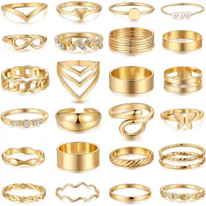 25 Pcs Gold Knuckle Ring Set for Women, Chunky Stackable Finger Midi Rings, Silver Simple Stacking Cute Rings Pack Trendy Stuff Jewelry Christmas Gift