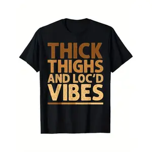 Summer t Shirts Thick Thighs and Loc'd Vibes Graphic T-Shirt for Women - Casual Oversized Fit Golf Gift T-Shirt For Men and Women