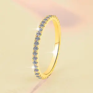 S925 Sterling Silver One-word Plated Band Ring Synthetic Moissanite Ring-570