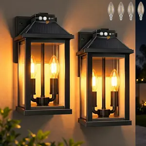 Solar Lights Outdoor , 3 Modes Porch Lights, Motion Sensor Outside Light for House, Outdoor Wall Lights Lantern, Exterior Lighting Fixtures for Garden Patio Fence Yard Garage, 2Pack