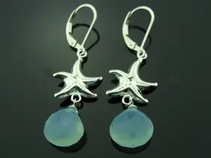 Aqua Blue Chalcedony Starfish Earrings · 925 Sterling Silver Beach Jewelry · Ocean Leverbacks · Gift for Her