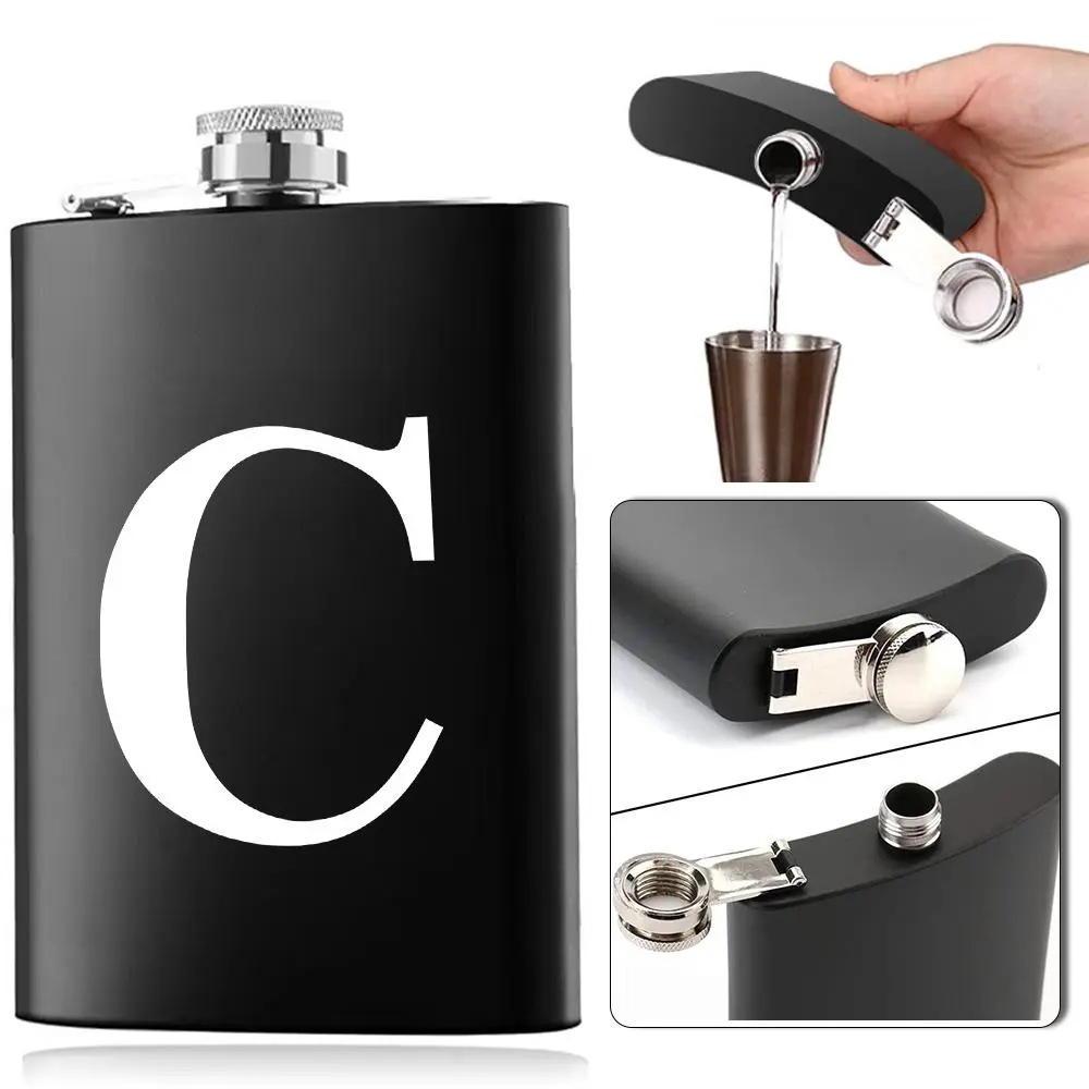 Stainless Steel Water Bottle, 1 Count Letter Pattern Whisky Flask, Leakproof Portable Pocket Wine Pot for Outdoors Camping Carry Travel