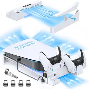 PS5 Horizontal Stand and Cooling Station with 3-Level Cooling Fan, Dual PS5 Controller Charger for PlayStation 5 Controller, Horizontal PS 5 Cooling Stand(Not for PS5 Slim/Pro) Accessories