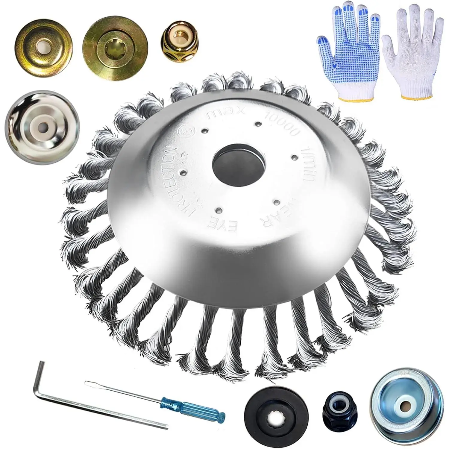 8'' Wire Weed Brush Trimmer Head with Adapter Kit Compatible with String Trimmers, Moss Grass Rust Removal, Lawnmower