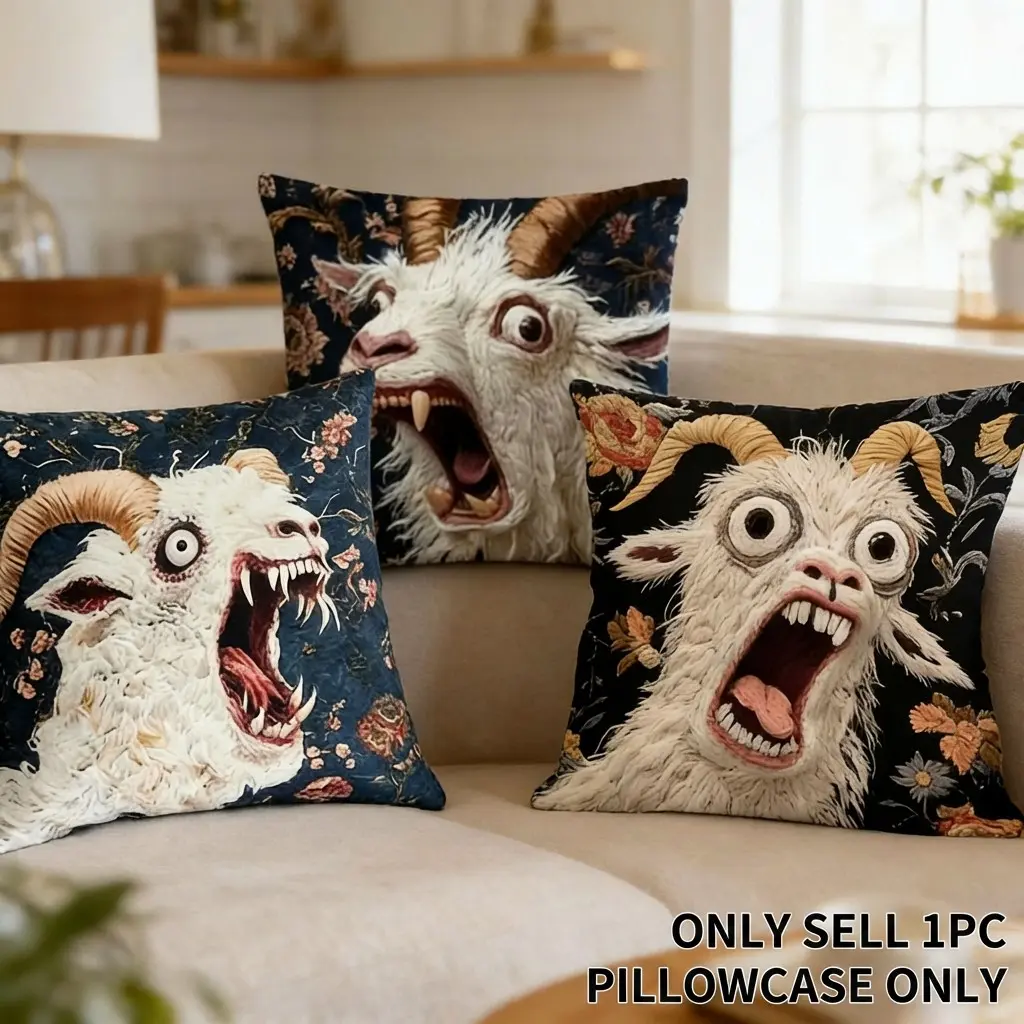 Cute Goat Pillow Cover, Soft Short Fluffy Animal Print, Sofa Living Room Decor, Comfortable Cushion Case, Trendy Home Accessories, Floral Sofa Cushion, Couch Cushion Covers, Room Cozy Accessories