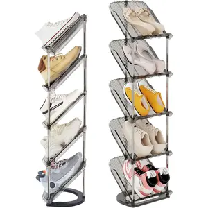 Sloping Shoe Rack 5 - Free Standing Vertical Shoes Racks for Small Spaces and Corner, Shoe Organizer for Entryway, Tall Slim Shoe Shelf Cabinet for Shoes and Boots