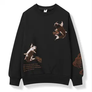 Sw9014 Niepce Japanese Streetwear Embroidered Destiny Koi Sweater