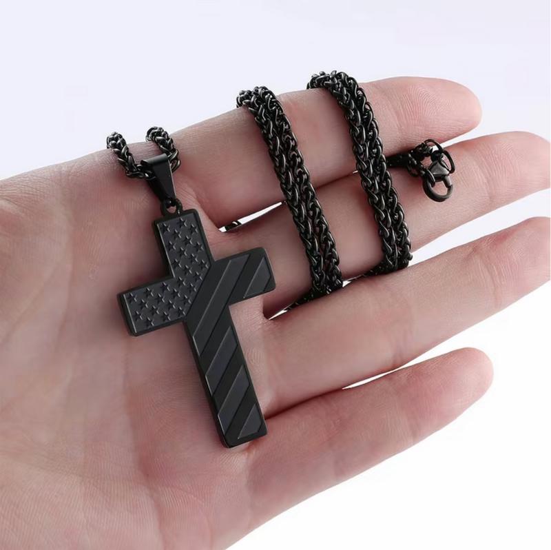 Black Crossflag Necklace,with Bible Verse& AmericanFlag,Inspirational Gift for MenTeens Boys Confirmation Birthday CoolBoyfriend Chain,Daily Accessories