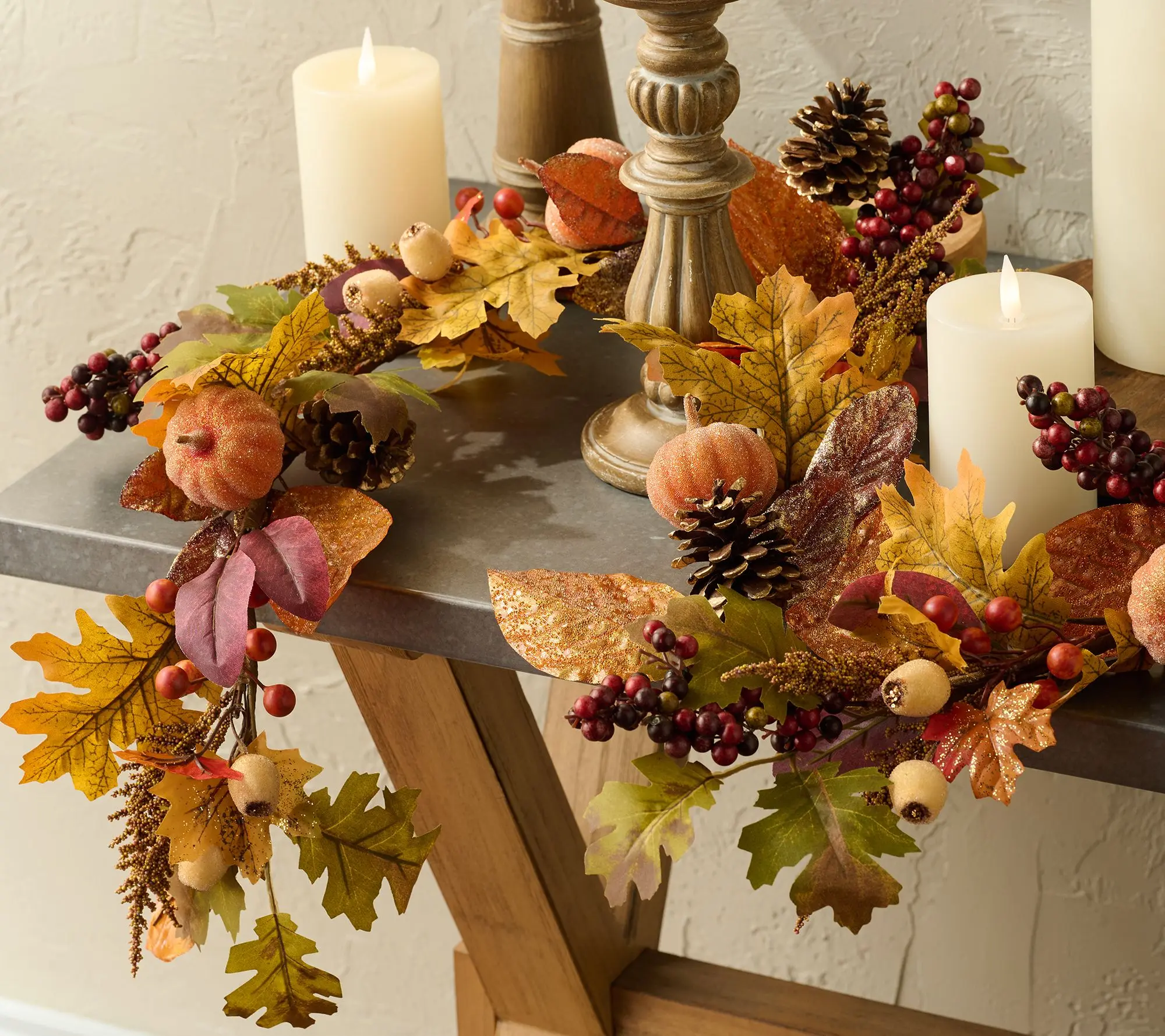 4' Beaded Pumpkin and Leaves Garland by Valerie