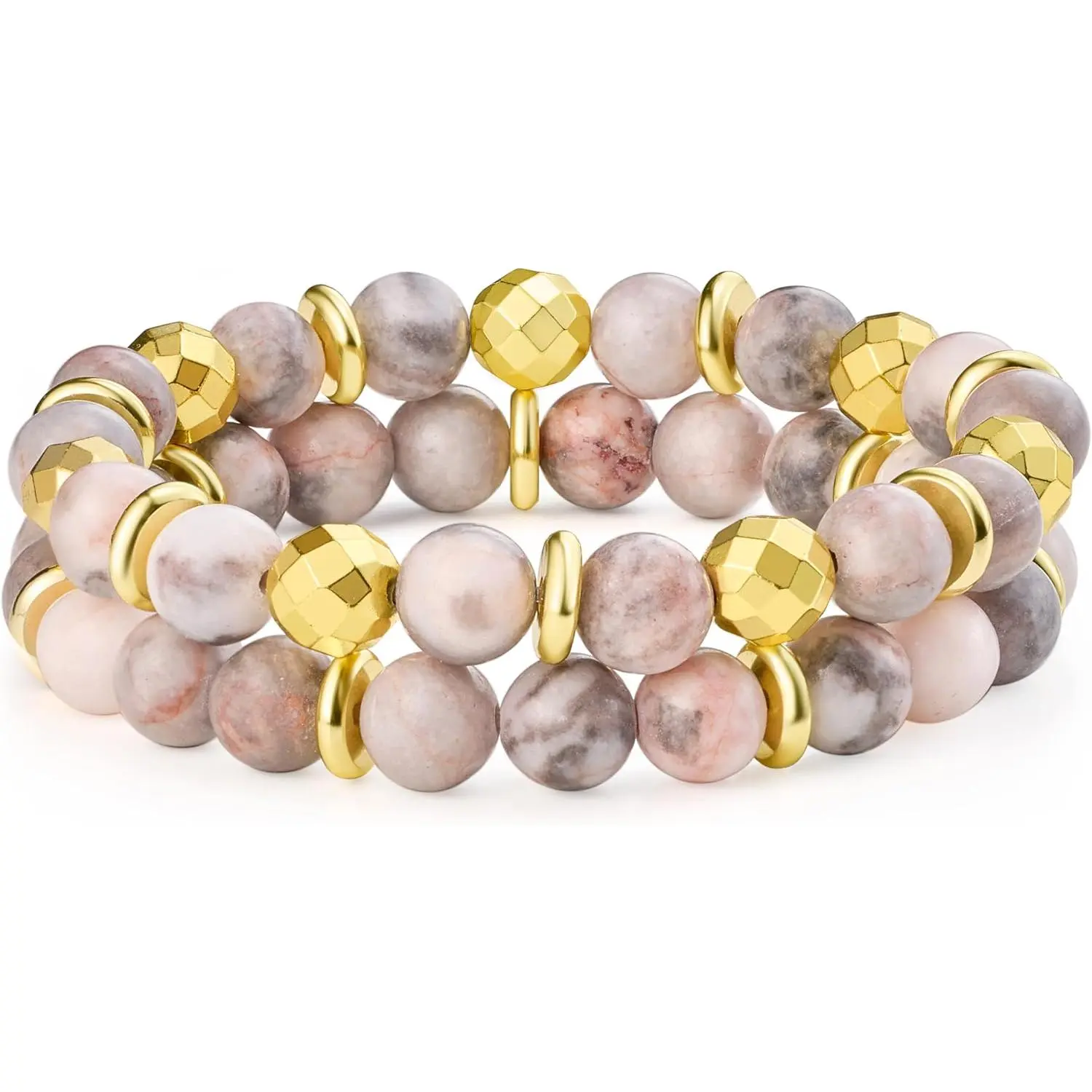 8mm Gold Tone Pink Jasper & Sakura Agate (Love)