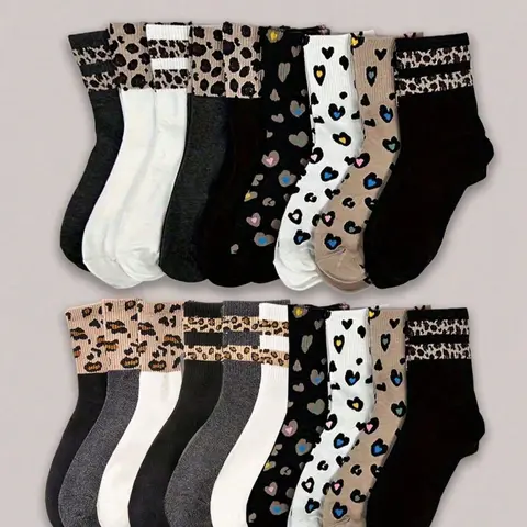 Women's Leopard Striped Crew Socks, Soft Comfortable Mid-Calf, Casual Style for Daily Wear, Sports, Parties, College Fashion, Soft Comfy Socks