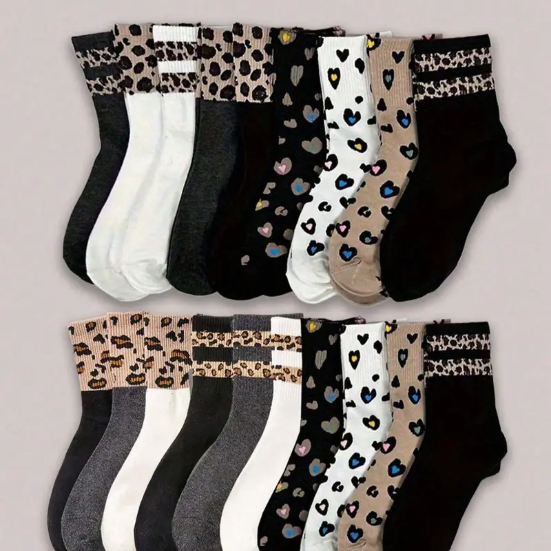 Women's Leopard Striped Crew Socks, Soft Comfortable Mid-Calf, Casual Style for Daily Wear, Sports, Parties, College Fashion, Soft Comfy Socks