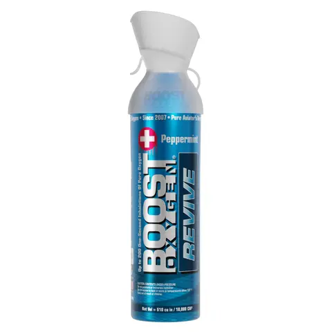 Boost Oxygen Peppermint Revive Prescription-Free Oxygen Aid Canister - Menthol Eucalyptus Aromatherapy for Adults' Sports, Lifestyle Use (3L-10L Single Respiratory Inhalation Aid)