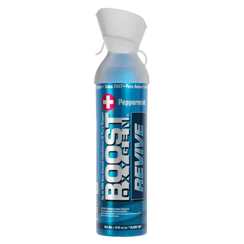 Boost Oxygen Peppermint Revive Prescription-Free Oxygen Aid Canister - Menthol Eucalyptus Aromatherapy for Adults' Sports, Lifestyle Use (3L-10L Single Respiratory Inhalation Aid)