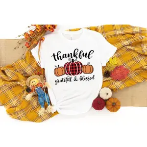 Thankful Grateful Blessed Shirt, Pumpkin Tee,Buffalo Plaid Thanksgiving Shirt,Thanksgiving Family Shirt,Thanksgiving Matching