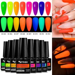 Mtssii 8pcs Glow in Dark Gel Nail Polish Set 7ML, Luminous Neon Colors for Summer Nail Art Manicure, Semi Permanent Soak off UV Gel Varnish Salon