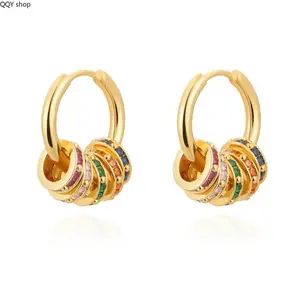 14K Gold Plated Small Heart Huggie Dangle Earrings for Women, Hypoallergenic Lightweight Dainty Jewelry with Multicolor Stones, Trendy Minimalist Style for Daily Wear Party & Gift Giving