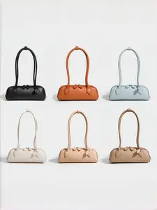 French Vintage Sausage Bag, Leather Women's Shoulder Bag, Minimalist Long Strap, 6 Colors, High-End Commute, Casual Outing, Bowling Bag
