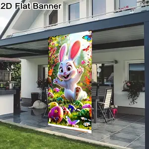 2D flat banner, 1pcAnimated White Bunny Easter Garden Decor | Springtime Easter Eggs Party Prop, Colorful Butterflies & Flowers Festive Scene for Easter Celebration Decorgalentines party decor, valentine day decor, decorations for valentines day