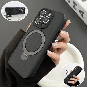 Fiber Pattern 360 Degree Rotating Magnetic Stand Shockproof Phone Case, Phone Protective Cover, Phone Accessories Compatible with iPhone 15 Pro Max 14 Plus