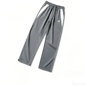 Men's Grey White Color Blocked Straight Leg Track Pants Adjustable Cuff Sporty Trousers, Y2K Retro Streetwear, Lightweight Spring Summer Outfit, Baggy Fit, Vintage Track Style, Viral Menswear, Casual Everyday Wear, Trending Fashion 2026 cargo