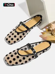 Women's Casual Polka Dot Pattern Strappy Summer Sandals, Breathable Slip-On Mesh Shoes for Summer Vacation and Beach