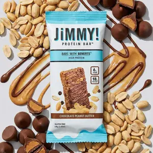 JIMMYBAR! Chocolate Peanut Butter High-Protein Snack Bar - 18g Protein, 6g Sugar, Plant-Based Caffeine, Wake & Focus Functional, 12-Bar Box, Gluten-Free, Real Food, Homemade
