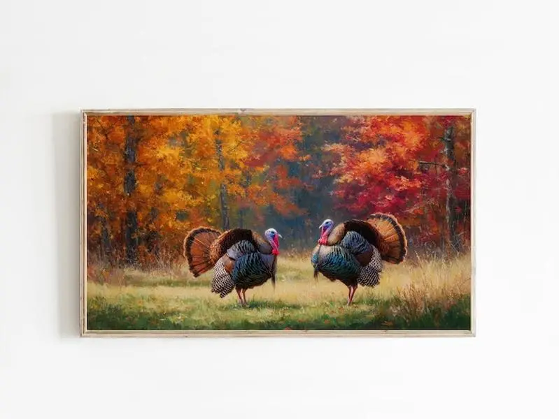 Rustic Thanksgiving Turkey Poster, Farmhouse Fall Wall Art, Autumn Harvest Decor with Turkeys for Kitchen Dining Room, Vintage Country Style Gift