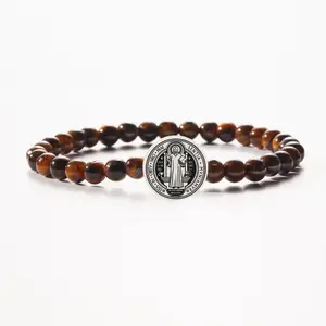 HOLY WATER MEN'S SAINT BENEDICT BRACELET IN TIGERS EYE