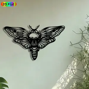 1pc Skull Moth Metal Wall Art, Gothic Skull Moth Statue Mural, Intricate Craftsmanship, Artistic Metalwork, Perfect for Halloween, Gothic Wedding Decor, Perfect for Living Room Studio Gothic Bar Decor, Ideal Gift for Gothic Style Enthusiasts.