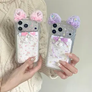 MagSafe Case for iPhone 13 14 15 16 17 Pro Max Series with 3D Bunny Ears Bow Cartoon Cute Creative Phone Cover
