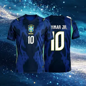 2026 Brazil National Away Blue Neymar Vini Raphinha Short Sleeve Soccer Jersey Fans Version