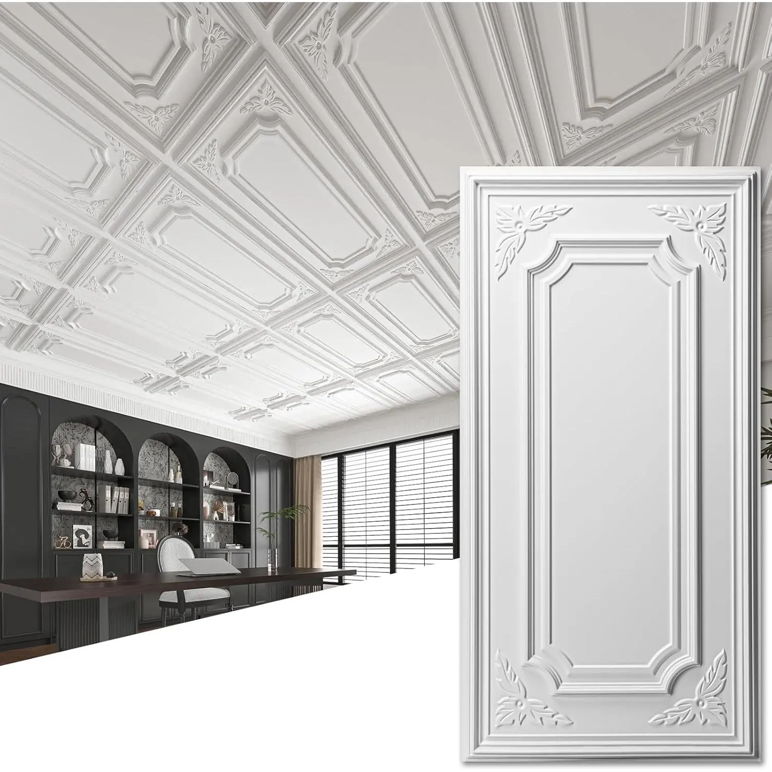 12 Pack Drop Ceiling Tiles, 2x4 Ft PVC Decorative  Wall Panel, Glue Up Ceiling Covering Panels for Basement Kitchen Bathroom, 24x48 Inch, Cover 96 Sq. Ft, White