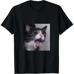 Cotton Sad Cat Screaming Meme Funny Internet Viral Joke Pun Gift Men Women Girls Kids T-Shirt