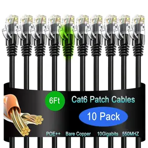6 ft 10 Pack Cat6 Ethernet Patch Cable 10G Network Cable for Data Centers Home and Enterprise Network -Black